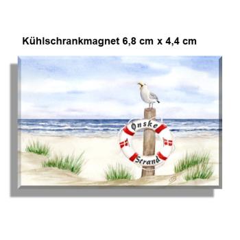 Fridge magnet  Lifebelt with Danish Flag Watercolor Maritime Art Print North Sea Baltic Sea dunes beach denmark seagull